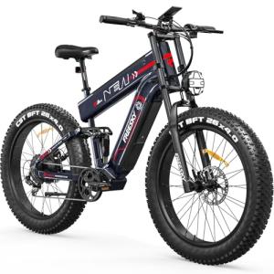 FREESKY Dual Battery 48V 41AH 160 Mile 40MPH Electric Bike for Adults, 4000W High-Torque Single Motor Long Range Fast Fat Tire Ebike, 26" Full Suspension Mountain E Bike, UL 2849 Certified by TÜV
