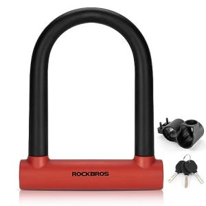 ROCKBROS U Lock Bike U Lock with Cable Heavy Duty Anti Theft Bike Lock U-Lock 4 ft Cable Mounting Bracket for Bikes eBikes Motorcycles Scooters