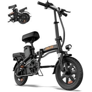 URLIFE Folding Electric Bike for Adults, 14" Portable Commuter ebikes, 20-40 Mile Long Range, 500W Peak Motor, 20MPH, UL 2849 Mini Bikes for Teens (Black)