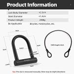 ROCKBROS U Lock Bike U Lock with Cable Heavy Duty Anti Theft Bike Lock U-Lock 4 ft Cable Mounting Bracket for Bikes eBikes Motorcycles Scooters