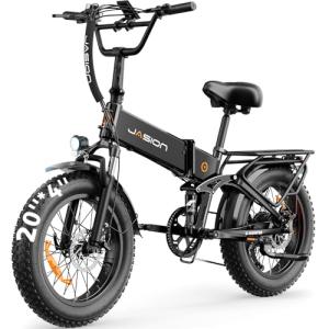 Jasion X-Hunter Electric Bike for Adults,1400W Peak Motor 30MPH Max Speed 48V 13AH Removable Battery,Full Suspension System,20''*4.0 Fat Tire Foldable Ebike 7-Speed Electric Bicycle