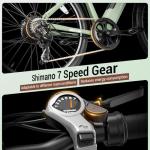 Jasion Roamer Electric Bike for Adults 1200W Peak Motor 528WH Removable Battery,up to 60miles 28MPH City Cruiser Ebike,26'' Commuter E Bike, 7-Speed Gears and Front Suspension Bicycles,Green