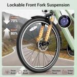 Jasion Roamer Electric Bike for Adults 1200W Peak Motor 528WH Removable Battery,up to 60miles 28MPH City Cruiser Ebike,26'' Commuter E Bike, 7-Speed Gears and Front Suspension Bicycles,Green