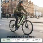 Jasion Roamer Electric Bike for Adults 1200W Peak Motor 528WH Removable Battery,up to 60miles 28MPH City Cruiser Ebike,26'' Commuter E Bike, 7-Speed Gears and Front Suspension Bicycles,Green
