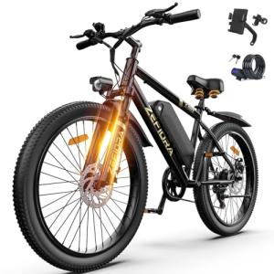 ZEFIORA Electric Bike for Adults, 1500W Peak Mountain Ebike, 20 MPH, 45 Miles Range, 7 Speeds, 48V 10Ah Removable Battery, 26" Ebike for Commute