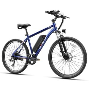 Jasion EB5 Electric Bike for Adults with Peak 500W Brushless Motor, 40Miles 20MPH Commuting Electric Mountain Bike with 360Wh Removable Battery, 7-Speed, 26" Tires and Front Fork Suspension