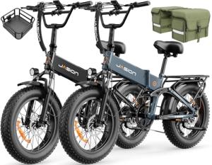 Jasion X-Hunter Electric Bike for Adults,1400W Peak Motor 30MPH 70+ Miles Foldable Ebike,624WH Removable Battery,Full Suspension 20’’*4 Fat Tire Bicycle for Commute,Snow,Mountain,7-Speed,Black+White