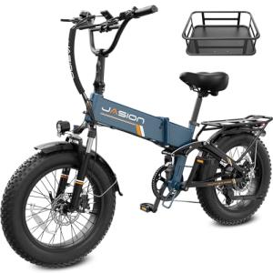 Jasion Hunter Pro Electric Bike for Adults, 1800W Peak Motor 28MPH Max Speed 48V 15AH Removable Battery, Full Suspension System Design, 20''*4.0 Fat Tire Foldable Ebike, 7-Speed Bicycles,Black+Brown