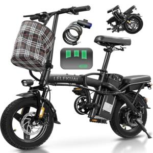 Electric Bike for Adults Teens, Folding Ebike,Commuter City Foldable E Bike with 560W Motor and 48V 10Ah Battery, 24MPH Speed Pedals Assist, Dual Disc Brakes,14" Compact Electric Bicycle with Basket