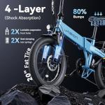 Jasion EB6 Electric Bike for Adults, [1000 Peak Motor & 25Mph],55 Miles Max Range (PAS 1) by 504Wh Built-in Battery, 20'' Fat Tire Folding Ebike with LCD Display and 5 Pedal Assist Levels