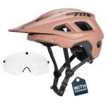 BATFOX Mountain Bike Helmet for Men Women,MTB Bicycle Cycling E-Bike Helmet for Adults Fit(52-60CM) (W/Goggles-Brown, L(56-60CM))