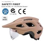 BATFOX Mountain Bike Helmet for Men Women,MTB Bicycle Cycling E-Bike Helmet for Adults Fit(52-60CM) (W/Goggles-Brown, L(56-60CM))