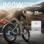 PUCKIPUPPY Electric Bike for Adults with 960W(Peak), 26" Fat Tire Electric Mountain Bike，48V 15AH Removable Battery Ebike, 28MPH Aluminum Frame E Bike with Rear Storage Shelf, Beagle(Navy Blue)