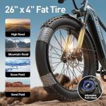 PUCKIPUPPY Electric Bike for Adults with 960W(Peak), 26" Fat Tire Electric Mountain Bike，48V 15AH Removable Battery Ebike, 28MPH Aluminum Frame E Bike with Rear Storage Shelf, Beagle(Navy Blue)