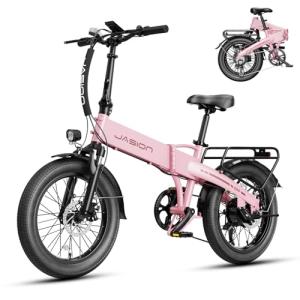Jasion EBS Electric Bike for Adults,[1000 Peak Motor & 25Mph] Folding Electric Bike,55 Miles Max Range by 504Wh Built-in Battery, 20'' Fat Tire Ebikes for Adults,