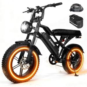 Elecby 1500W Peak Electric Bike for Adults, 28MPH 48V 13Ah Removable Battery, 60 Mile Range, 16"x4.0" Fat Tire, 7-Speed E-Bike with Dual Suspension – Commuter Ebike for Men & Women