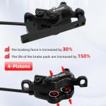 Z00M HB876E 2-PIN 4-Pistons E-Bike Electric Power-Off Hydraulic Brake Set, Pre-Bled with Mineral Oil Brakes Kit for eBike, Mountain Bike, Road Bike