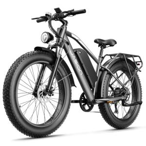 Jasion EB5 MAX Electric Bike for Adults with 2000W Peak Motor, 48V 15Ah (720Wh) Battery Electric Mountain Bike, 26'' x 4'' Fat Tire Ebike, 28+MPH Speed, Cruise Control, with Fenders, Rear Rack