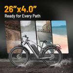 Jasion EB5 MAX Electric Bike for Adults with 2000W Peak Motor, 48V 15Ah (720Wh) Battery Electric Mountain Bike, 26'' x 4'' Fat Tire Ebike, 28+MPH Speed, Cruise Control, with Fenders, Rear Rack