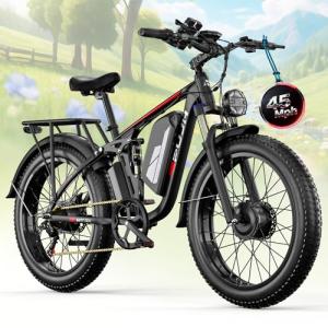 PUJH 6000W Dual Motor Electric Bike for Adults 60V 20Ah Fast Ebike for Men Women,45MPH Up to 100 Miles,24" Fat Tire Suspension Electric Bicycle for Snow Commuter Mountain E-Bike