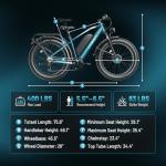 Jasion EB5 MAX Electric Bike for Adults with 2000W Peak Motor, 48V 15Ah (720Wh) Battery Electric Mountain Bike, 26'' x 4'' Fat Tire Ebike, 28+MPH Speed, Cruise Control, with Fenders, Rear Rack