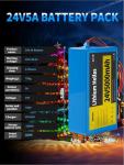 24V 5Ah Lithium Battery with 29.4V 1A Charger, 24 Volt Rechargeable Battery for DIY Projects