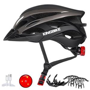 KINGBIKE Bike Helmet for Adult Men Women Youth Road Commute Mountain Cycling Helmets with USB Rechargeable Tail Light Replaceable Inner Pads and Visors Lightweight (BlackTitanium,L/XL(22.4-23.6in)