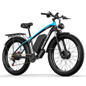 (G7-Blue 52V 32Ah) 5000W Peak Dual Motor Electric Bike for Adults, 40-45MPH &100Miles, Hydraulic Disc Brake Bicycle, 26" Fat Tire Off Road Snow Mountain Ebike, 7-Speed Pedal Assist Commuter E-Bike