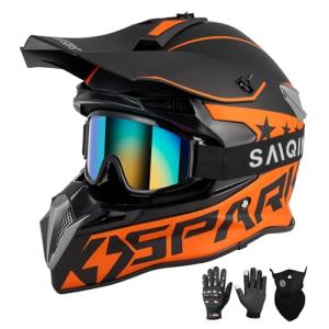 SPARK ATV & Dirt Bike Helmet for Adults - DOT Certified Motocross Helmet withQuick Release, Lightweight Off-Road Design for Motocross & Trail Riding (Matte Orange Voyager, Medium)
