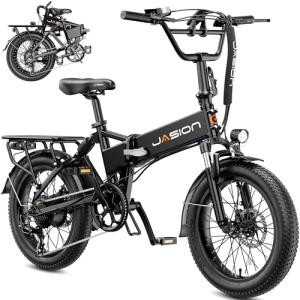 Jasion EB7 20" Foldable Electric Bike Fat Tire for Adults, 1200W Peak, 48V Removable UL-Certified Battery, 28MPH 55 Mi Range Commuter Electric Bike with Dual Suspension for City,Beach,Snow,Mountain