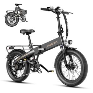 Jasion EBS Electric Bike for Adults, 1000W Peak Motor up to 25MPH Top Speed Ebike, Aluminum 20'' Fat Tire Electric Bike Built-in 48V Removable Battery with 55 Max Miles, Folding Ebikes for Adults