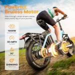 EUYBIKE 1000W Peak Folding Electric Bike City Commuter Ebike, 48V 20AH Lithium Battery, 20" Fat Tire 7-Speed Colourful LCD Display City Commuter Step-Thru E-Bicycle Blue with Rear Basket