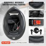 JQF Gear Full Face Motorcycle Helmet WS-607 DOT Approved Motorbike Racing Street Bike Helmets for Adults with Clear and Black Visor (Flat Black BB, M)