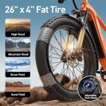 PUCKIPUPPY Electric Bike for Adults with 960W(Peak), 26" Fat Tire Electric Mountain Bike，48V 15AH Removable Battery Ebike, 28MPH Aluminum Frame E Bike with Rear Storage Shelf, Beagle(Orange)