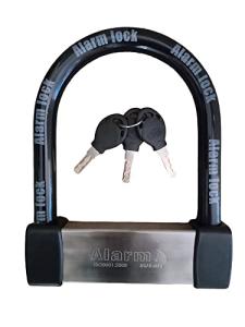 EnzZone Heavy Duty Anti Theft Alarm U Lock for E-Bikes, Scooters, Motorcycles - 16mm Stainless Steel, 3 Keys, Weatherproof