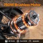 GLOBALKEEP 16" Folding Electric Bike for Adults, 750W Motor Fat Tire Commuter E-Bike, 48V 13Ah Removable UL 2849 Battery, Step-Through City Ebike with Front Basket, Dual Disc Brakes & LED Lights