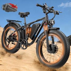 7000W Peak Dual-Motor-Ebike for Adults with 52V 34AH(1768Wh) Battery, 45MPH Fast E-Bike 100 Miles, 24" Fat Tire Electric Bike for Adults, Full Suspension Electric Bicycle Snow Off-Road (Black)