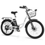 DDC SPORT Electric Bike for Adults, Peak 700W Motor 20MPH, 374.4WH Removable Battery 45Miles, 24'' Step Through City Cruiser Ebike for Women/Men/Teens, Commuter E-Bike, 7-Speed, Front Basket