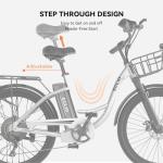 DDC SPORT Electric Bike for Adults, Peak 700W Motor 20MPH, 374.4WH Removable Battery 45Miles, 24'' Step Through City Cruiser Ebike for Women/Men/Teens, Commuter E-Bike, 7-Speed, Front Basket