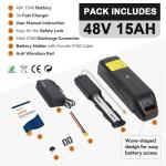 LFPNERYE Hailong Ebike Battery 36V 48V 52V-15AH 20AH with 3A Fast Charger 30A BMS, E-Bike Scooter Lithium Battery for 0-1500W Motor.