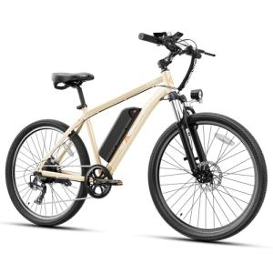 Jasion EB5 Electric Bike for Adults with Peak 1000W Brushless Motor, 40Miles 20MPH Commuting Electric Mountain Bike with 360Wh Removable Battery, 7-Speed, 26" Tires and Front Fork Suspension