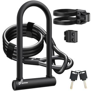 Sportneer Bike Lock: Heavy Duty Bike U Lock with 6ft Security Steel Cable - 18mm Shackle Bicycle U-Locks with Keys and Sturdy Mounting Bracket for Road Mountain Bike Bicycle, Size 11.5''x6.25''