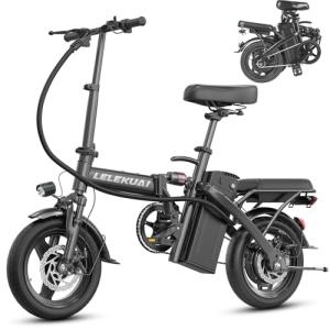 Electric Bike for Adults and Teens, Folding Ebike,Commuter City Foldable E Bike with 560W Motor and 48V 10Ah Battery, 24 MPH Speed Pedals Assist, Dual Disc Brakes,14" Compact Electric Bicycle