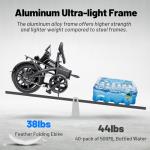 sepado Folding Electric Bike for Adults,750W Peak Motor Folding ebike,20mph Speed,36V Removeable Battery,40miles PAS Range,14 inch Compact Foldable Electric Bike for Leisure Riding Commuting