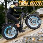 CTVVXXC Peak 6000W Dual Motor Electric Bike for Adults,52V 26Ah Electric Mountain Bicycle with Max 50MPH,26"X4" Fat Tire Fast Ebike,Adjustable Stem,Hydraulic Brakes,Off-Road AWD Ebike for Men Women