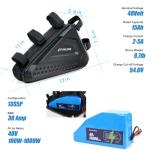 H HAILONG 48V 15Ah Battery Power Pack with Waterproof Triangle Bag & 2A Fast Adapter, 720W Battery for 250W-1000W Motors, 3-Prong XLR Connector, Fits Mountain/Road Bikes, 12x7.5x3.6 Inch