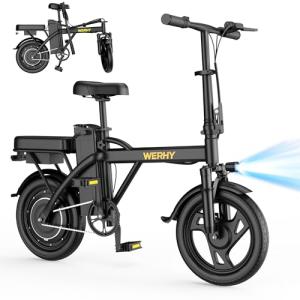WERHY Electric Bike for Adults, 500W Motor, 22 MPH Max Speed Folding Ebike, 14" Electric Bicycles, Max 30/40/50 Miles Range (Pedal Assist Mode), Mini E Bikes