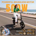 WERHY Electric Bike for Adults, 500W Motor, 22 MPH Max Speed Folding Ebike, 14" Electric Bicycles, Max 30/40/50 Miles Range (Pedal Assist Mode), Mini E Bikes