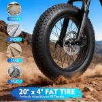 kulifoo Electric Bike for Adults 48V/20AH Battery 1500W Peak Motor, 20" Fat Tire Ebike for Mountains, Snow, Sand, Road with Hydraulic Suspension.All Terrain Electric Dirt Bike