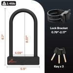Sportneer Bike Lock - 16mm Shackle Heavy Duty Anti Theft Bike U Lock with 3 Keys - Bicycle U-Locks with Sturdy Mounting Bracket for Bike Scooter Gate, Size 8.7''x5.9'', Weight 2.45lbs